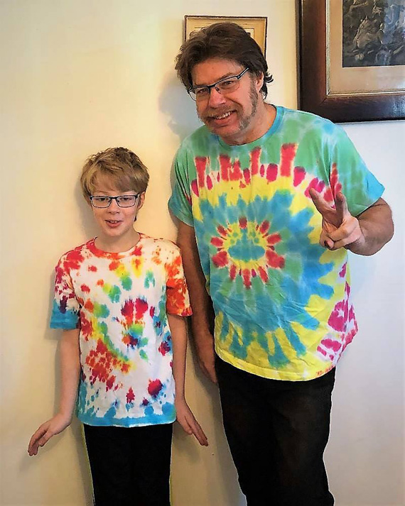 Lawson and Rod wearing TieDyed Shirts they made. Lawson and Rod wearing TieDyed Shirts they made.